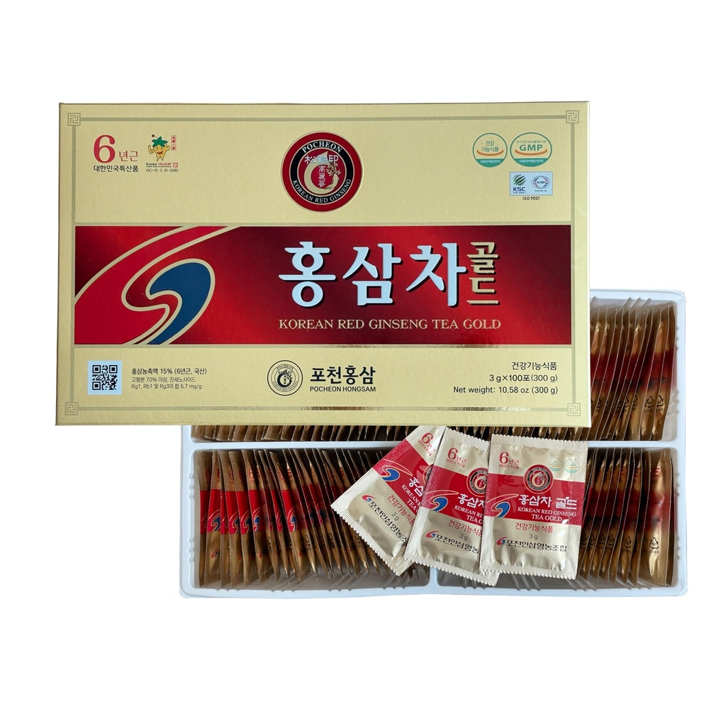Pocheon 300g(10.6oz),韩国6年Panax红金生根提取茶金,100个茶袋,15%金生提取,自然免疫支持