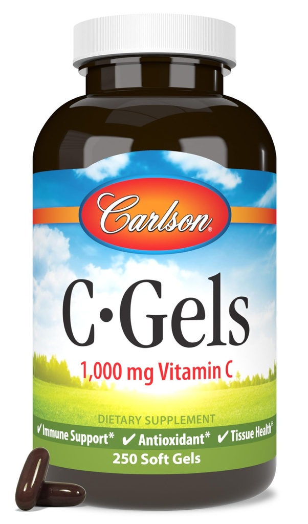 Carlson - C-Gels,1000mg,维生素C软胶,免疫支持和心脏健康,维生素C软胶,抗氧化剂,维生素C补充剂,250软胶
