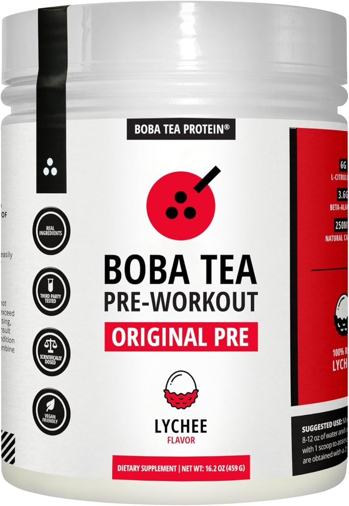 波巴茶 预研粉 | Lychee Flavor | 125-250mg 咖啡因 | L-Citrulline, Beta Alanine, Alpha-GPC | Real Infedients | Premium Prewout Powers | 20-40 services