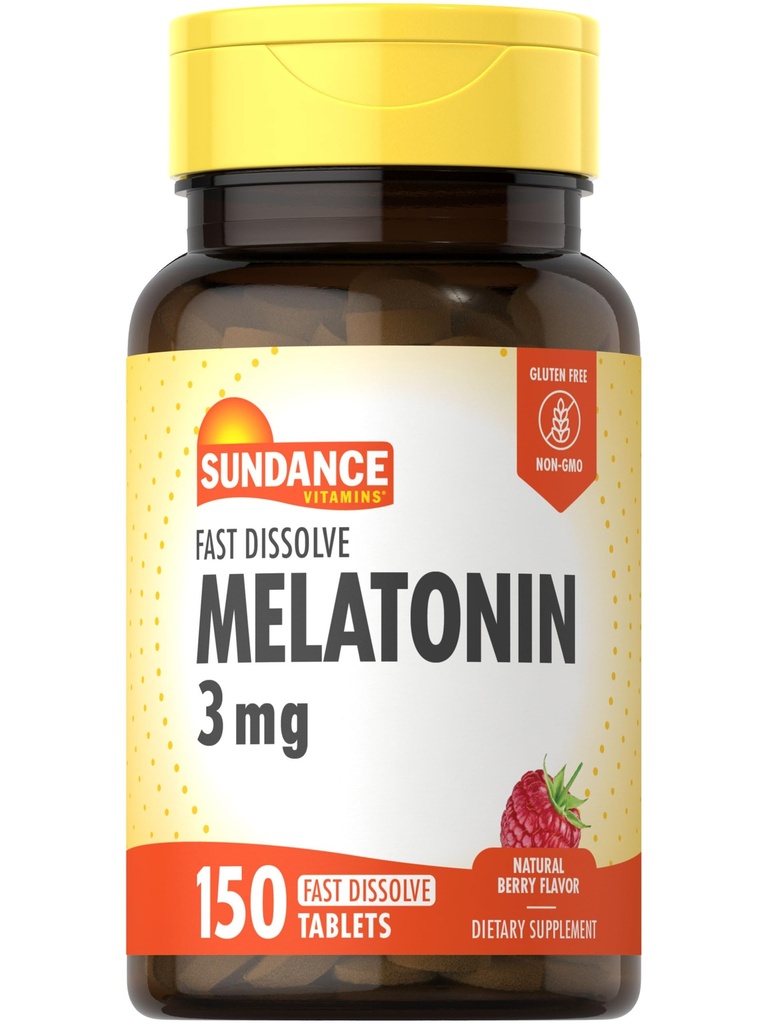 Sundance Melatonin Fast Solve QQ 3mg 150 快速溶解板 自然贝里 Flavor QQ Vegetarian, Non-GMO 和 Gluten 免费补充
