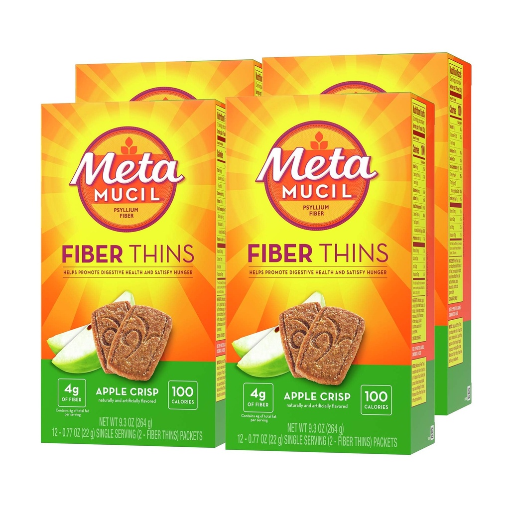 Metamucil, Fiber Thins, Daily Psyllium Husk Fiber 补编, 支持消化健康和满足饥饿, Apple Crisp Flavor, 48 总服务(4包, 12包)