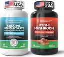 Reishi蘑菇 配有 Cordyceps + Creatine Monohydrate Capsules 用于肌肉构建器