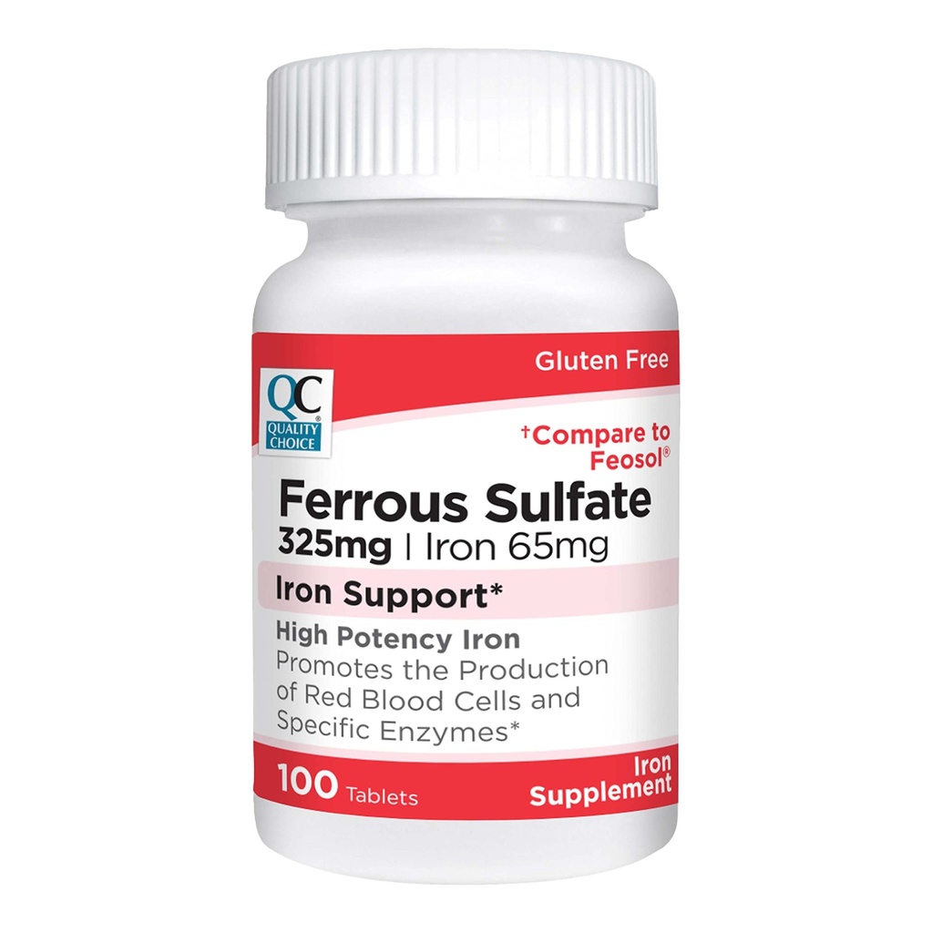 质量选择 铁 65 mg(325 mg Ferrous Sulfate) 高概率铁支持100个瓶子中的辅料