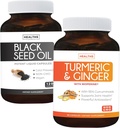 Turmeric & Ginger & Black Seed Oil - 金色和谐组合 - Turmeric & Ginger 含95% Curcuminoids & Bioperine (90 Capsules) & Black Seed Oil (Non-GMO) 100% Cold-Pressed Cumin种子油