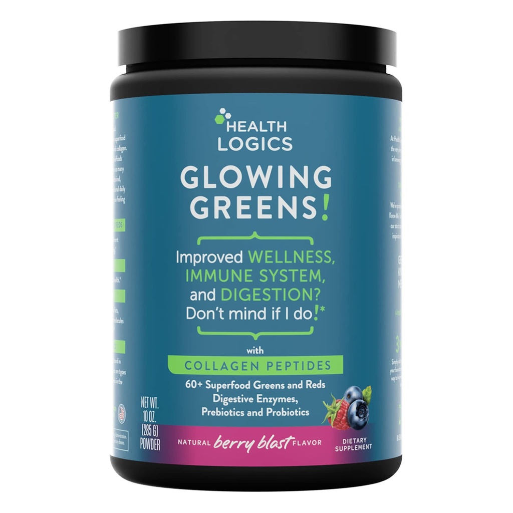 健康逻辑学 光荣绿宝石超级食品粉 配有Collagen Peptides、消化酶、先生素和亲生素 抗氧化剂、改善健康、免疫、消化和古特健康支持