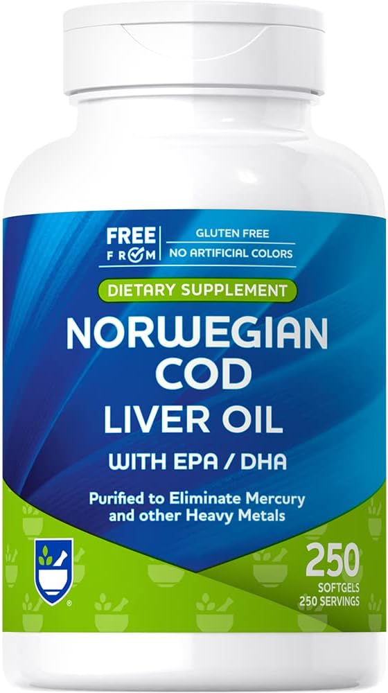 Rite Aid Cod Liver Oil Softgels 250 Counter, 与环保局和DHA, 支持心脏,大脑和视觉健康