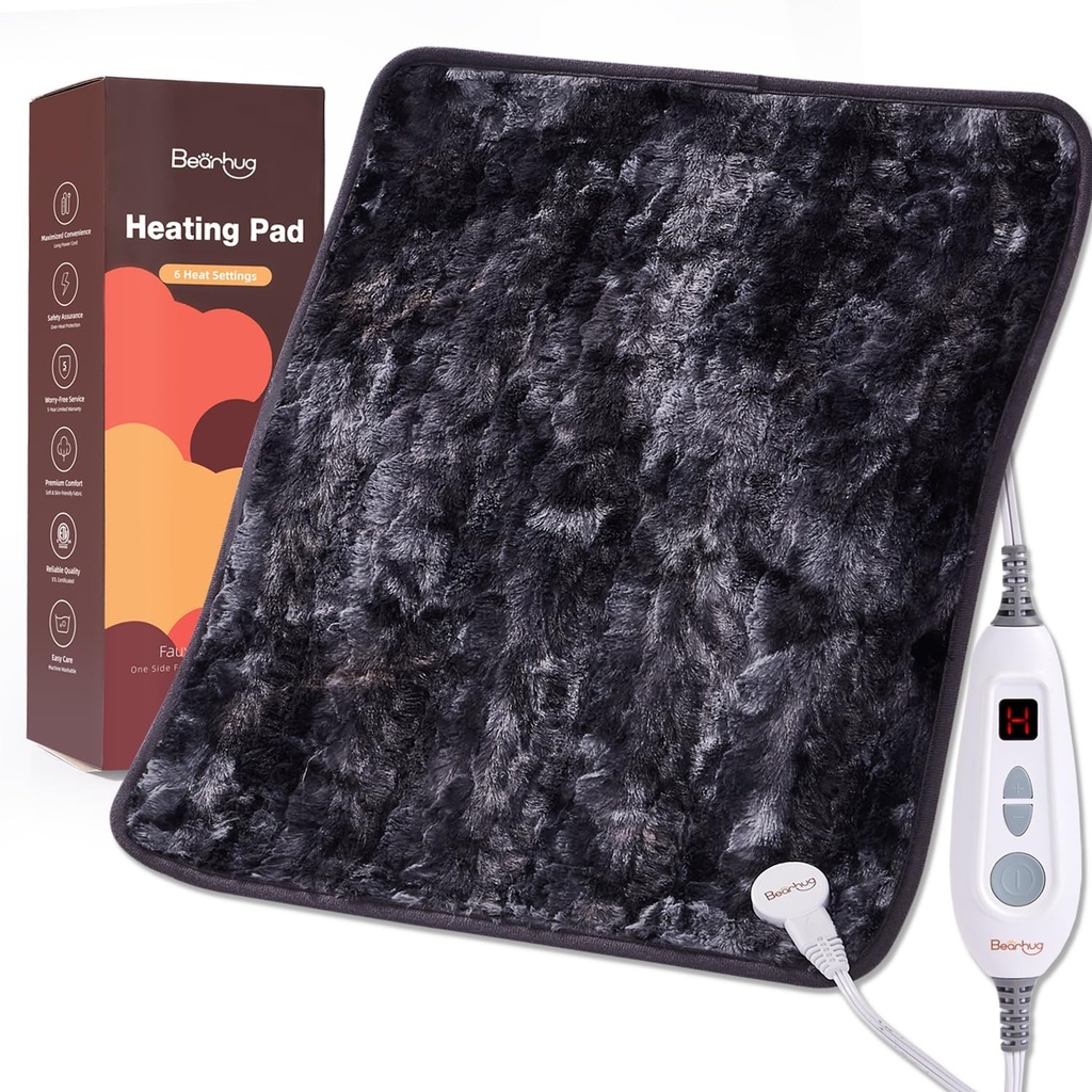 Bearhug XL Electronic Heating Pad 20''x24'' 双侧福尔加热帕德,6加热级,2H自动喷雾器,Moist & Dry Heat 治疗后止疼痛,机器可洗,ETL认证,礼品盒