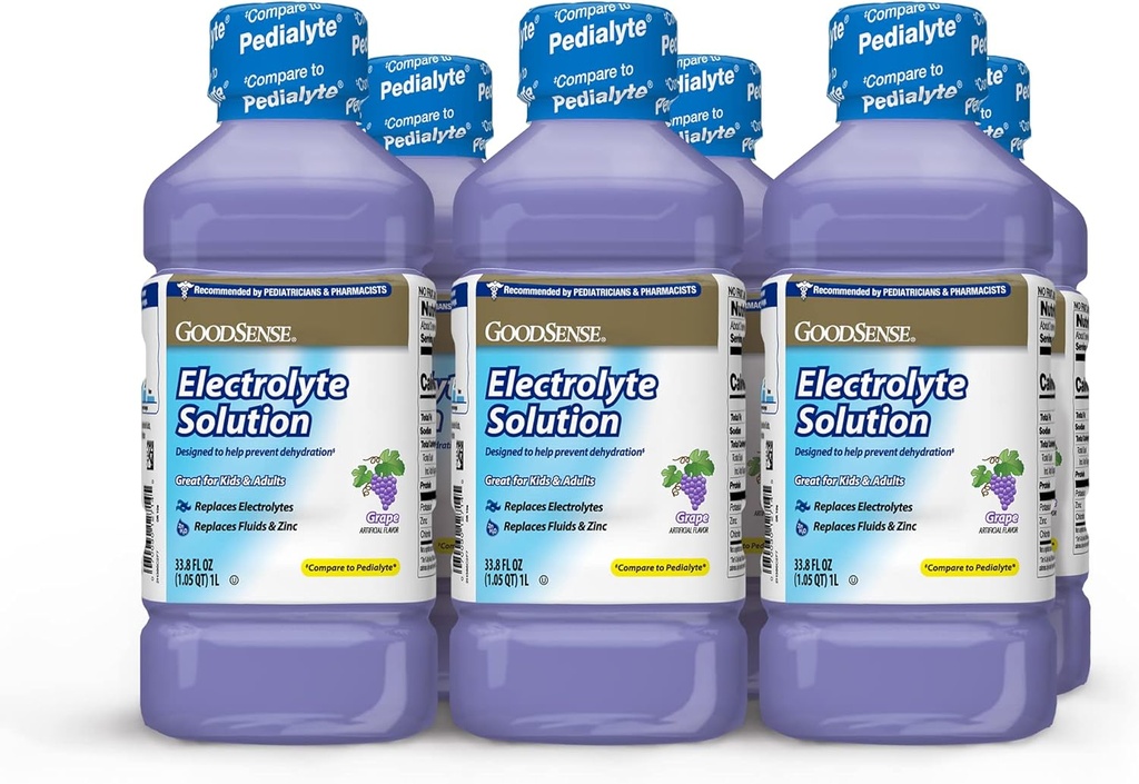 GoodSense Grape Electrolyte Solutions - 取代电解质,儿童与成年人的流体和锌,脱水的液化饮料,33.8 Fluid Ounces(6包)