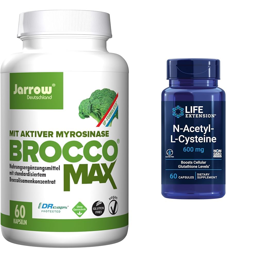 Jarrow BroccoMax Sulforapane 发电机和寿命延长 N-乙酰-L-Cysteine Immune 和呼吸辅助包,每台60个计数