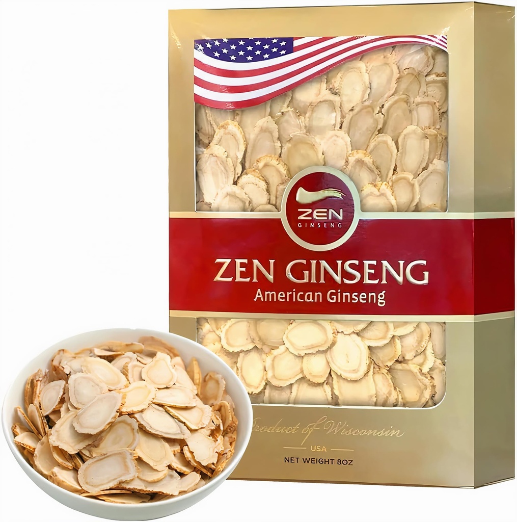 Zen American Wisconsin Ginseng Slices——改善男女的能量,性能,和心理健康(8oz). 专栏)