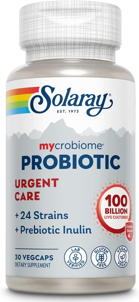 SOLARAY Mycrobiome Probiotic 紧急护理 支持健康消化、免疫功能和更多  100亿 CMU 30 Veg Caps