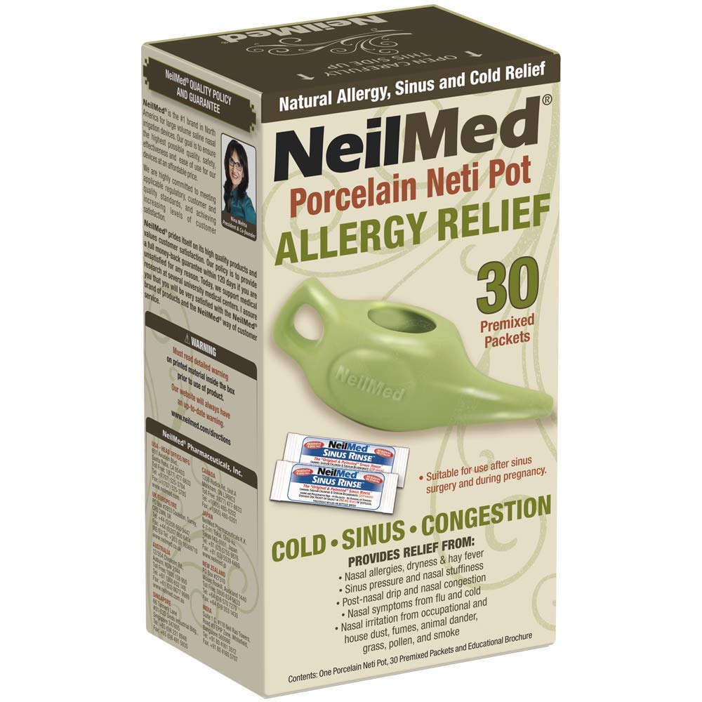 NeilMed 经典瓷 Neti Pot Green 带有30个预混合包