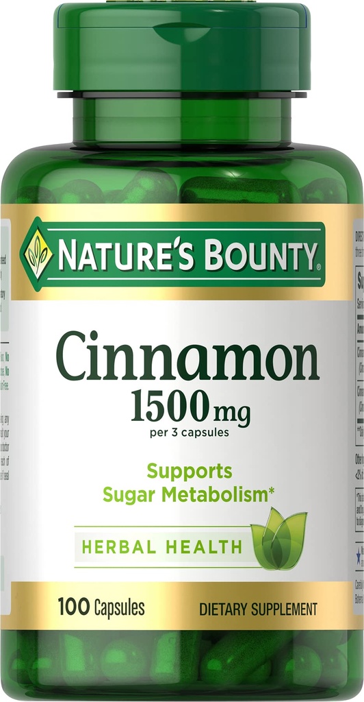 (原始内容存档于2019-09-21). Nature's Boundy Cinnamon Capsules, Herbal Supplement, 支持糖代谢, 1500mg, 100 Capsules