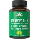 Peak Performance Advanced Vitamin D 10000 IU with All 3 Types of Vitamin K - 10,000 Vitamin D3 and Vitamin K2, K1, MK-7 (MK7), MK4 Capsules Supplement - 60 Small and Easy to Swallow Pills