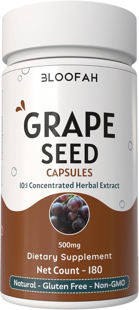 葡萄种子 Capsules 500 mg QQ Vitis vinifera 集中 10:1 抽取粉末 QQ 天然草药补充剂,Non-GMO,Gluten-free Formula (180 count (pack of 1))