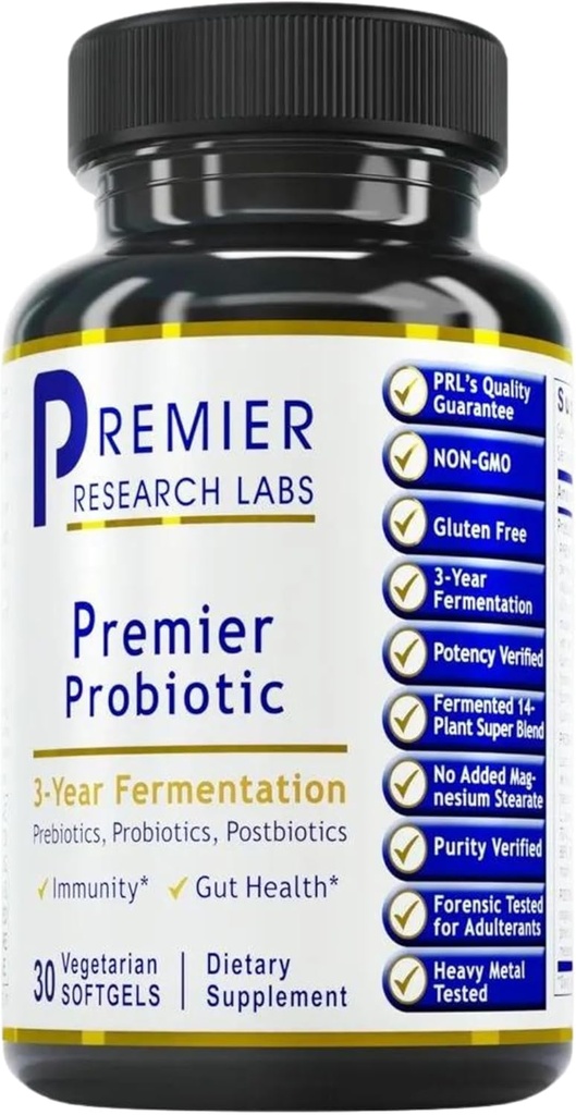 Prime Research Labs Prime Prime Probiotic - Pre Pro Post Biotics for Men, Quad Biotic, Quad Biotic, Quad biotic, Probiotics, Probiotics, Postbiotics 和 Phytobiotics - 30 维基植物物种软胶囊