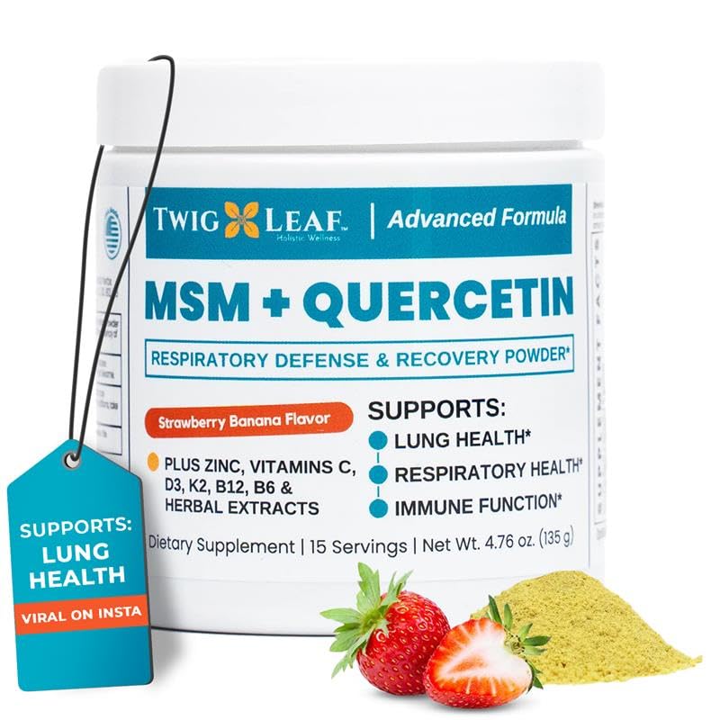 Twig & Leaf MSM Quercetin 配有维生素C & Zinc(Strawberry Banana)的辅料 - MSM Powder 补充呼吸卫生的辅料 - 为季节挑战的自然防御 - 4.76 oz