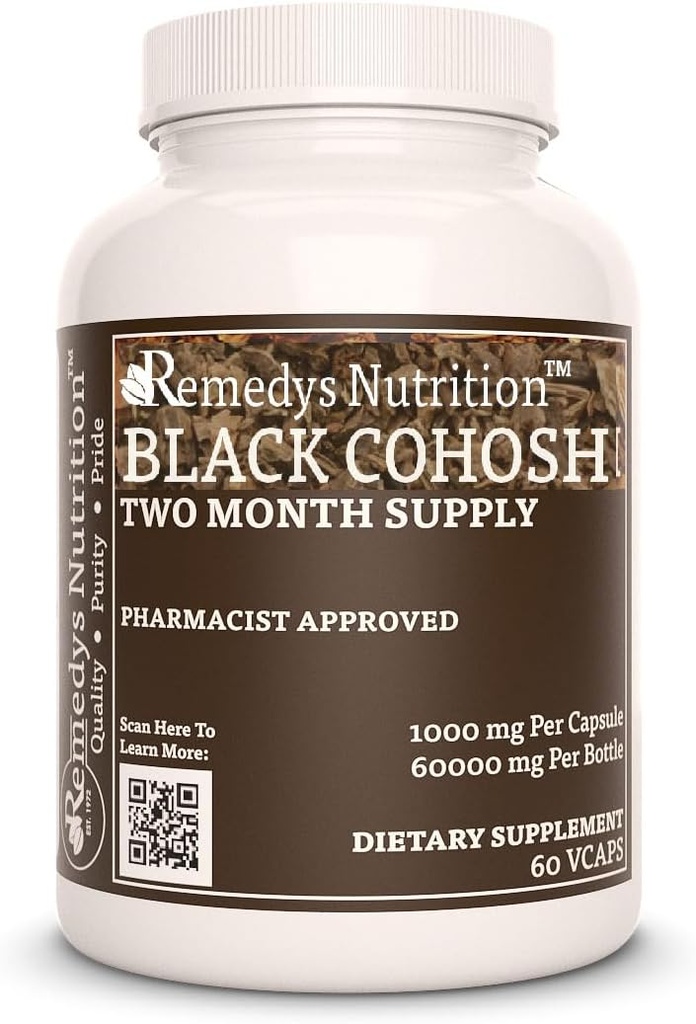补救措施 黑色Cohosh → 1 000 mg,60 Vegan Capsules 草药营养补充 → 两个月供应