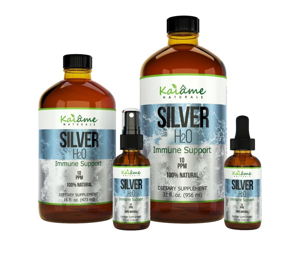 Kaiame Naturals Coloidal Silver, Ionic Silver Solution, 10 PPM, 大型16 oz 玻璃瓶,自然免疫支持补充,成人、儿童和宠物安全