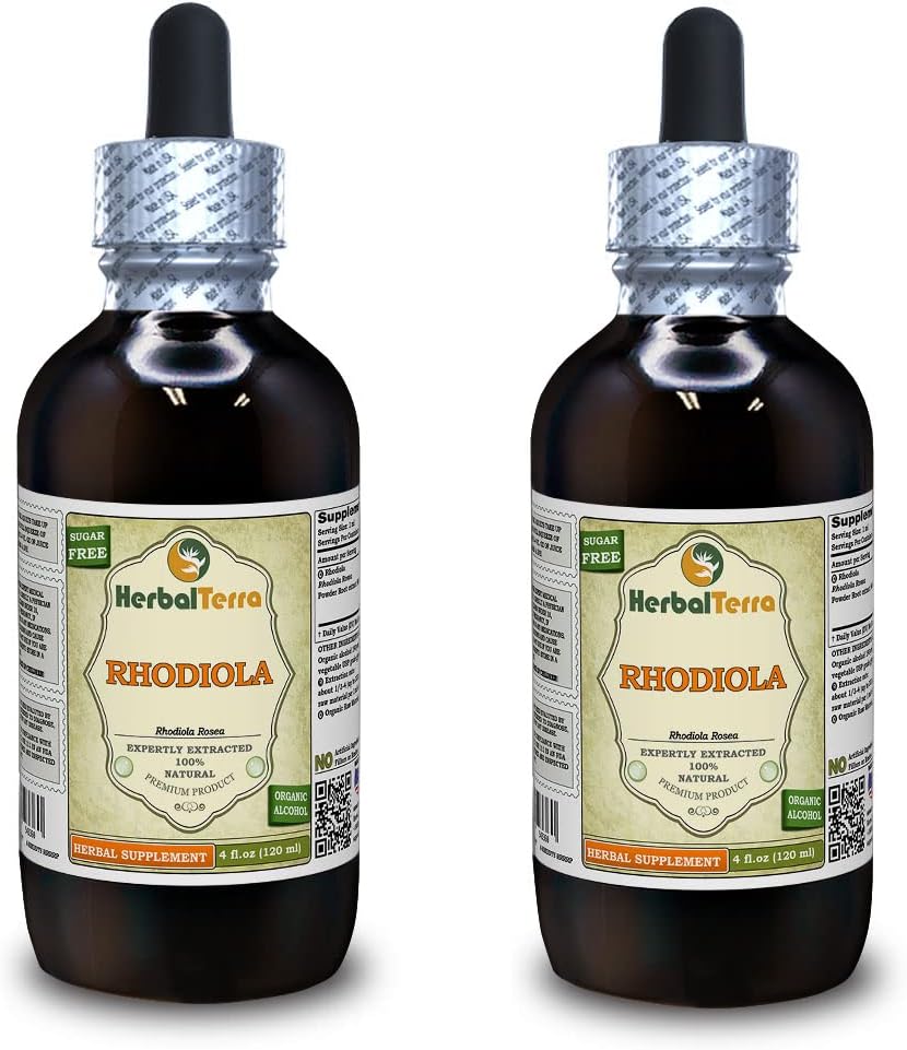 Rhodiola (Rhodiola Rosea) 丁香,有机干根液体提取物(Brand name:Herbalterra, Proudly made in USA) 2×4 fl.oz (2x120 ml)