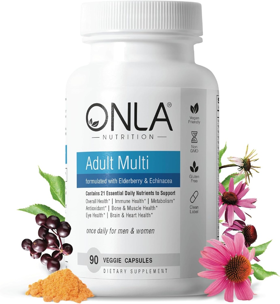 ONLA 妇女80mg的老年莓补充剂 -- -- 与Echinacea和老年莓一起提供免疫支持的Vegan 多维坦 -- -- 非GMO,无Gluten日报 -- -- 3个月供应(2025年5月)