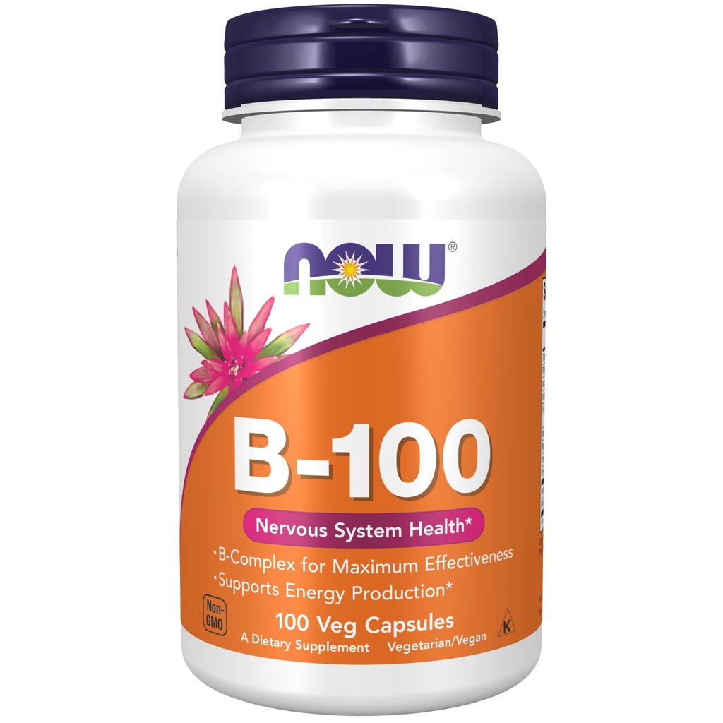 食品补充品,维生素B-100,能源生产*,神经系统保健*,100Veg Capsules