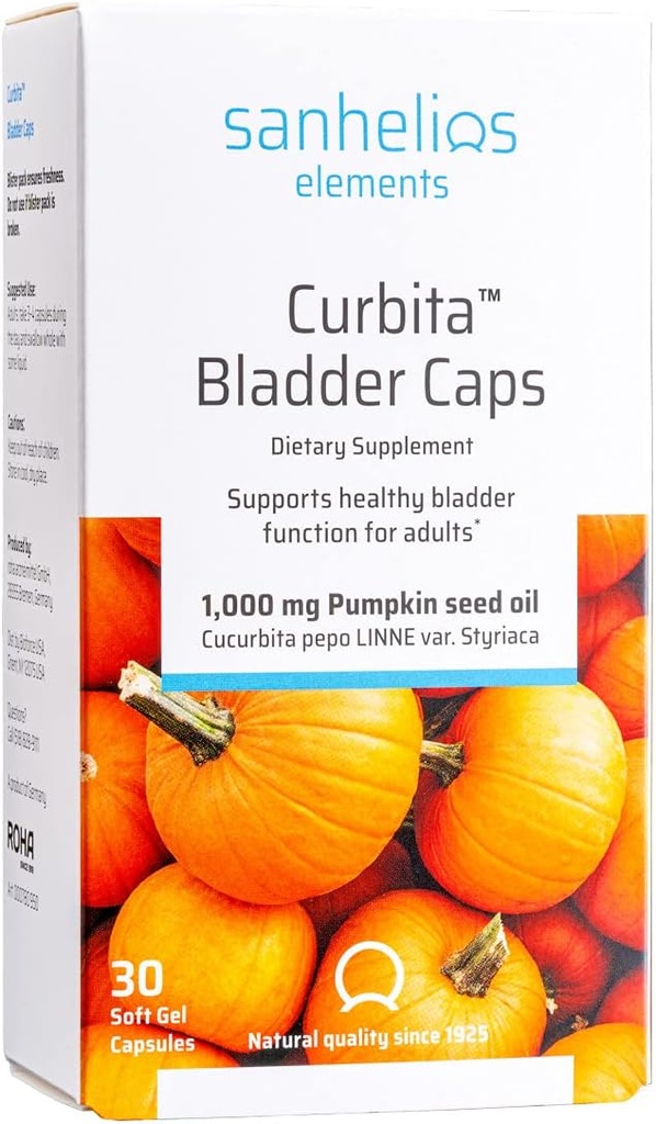 Sanhelios Curbita Bladder Caps 南瓜种子油 1000mg - 健康 Bladder 功能支持补充 男女 - 非GMO,无糖,无防腐剂,无胶-30软胶 Capsules