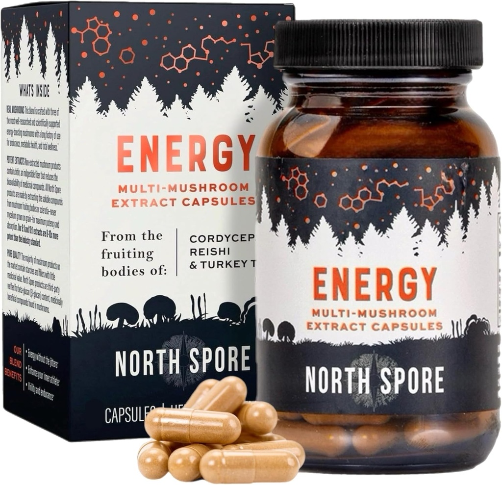 有机 " 能源 " 蘑菇提取器 Capsule Supplement QQ Stamina & Endurance | Cordyceps, Reishi, Turkish Tail 100% 果品体提取器 | Vegan, Non-GMO | 在美国制造 - 120 ct