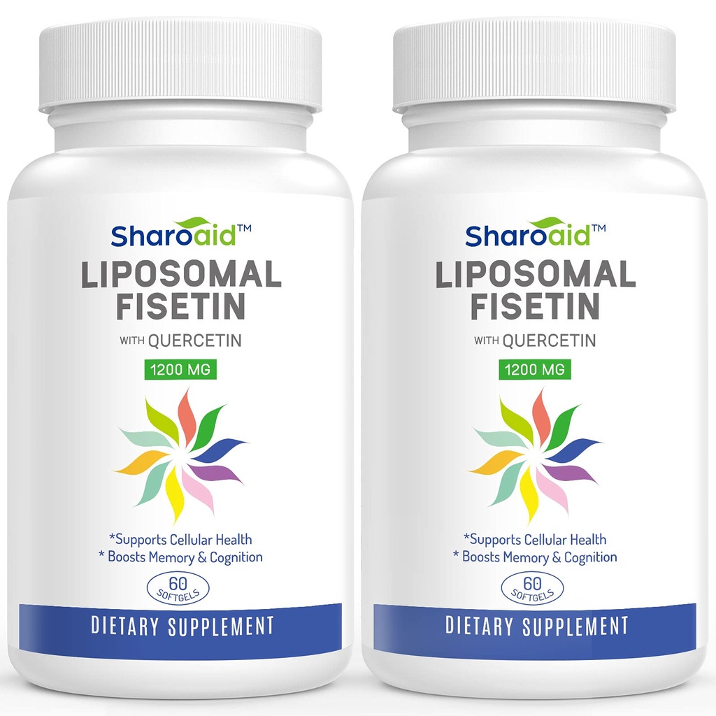 Liposomal Fisetin 配有 Quercetin 补充剂,每服1200毫克, 女性高吸附多酚抗氧化剂, Men, Non-GMO, Gluten-Free, 2瓶120软胶