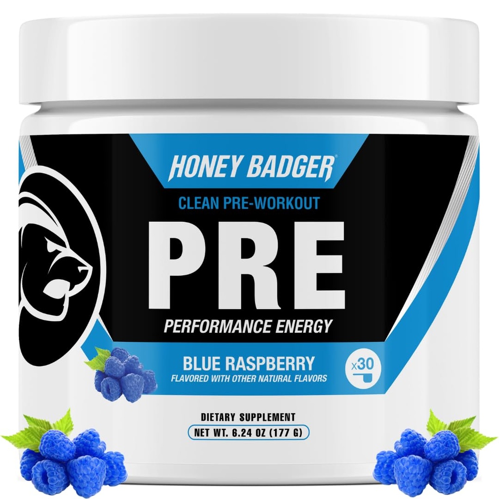 蜂蜜巴德格 预工作粉 Keto Vegan 男女预工作 Beta Alanine & Cafeine 糖无糖自然能源补充剂 Blue Raspberry 30 services