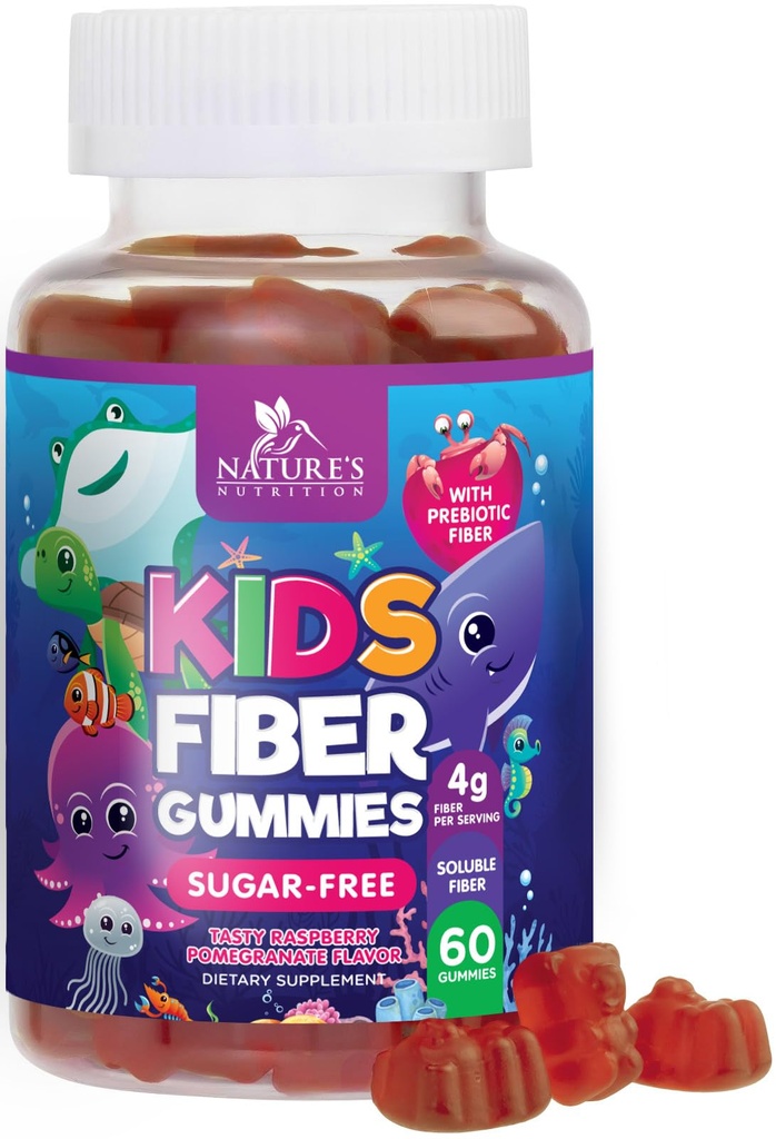 Kids Fiber Gummys 4g – 消化健康,常态和免疫支持的生前纤维补充剂 – 糖自由与植物基纤维 – 天然草莓 Flavor – Vegan, Gluten-Free – 60 Gummys