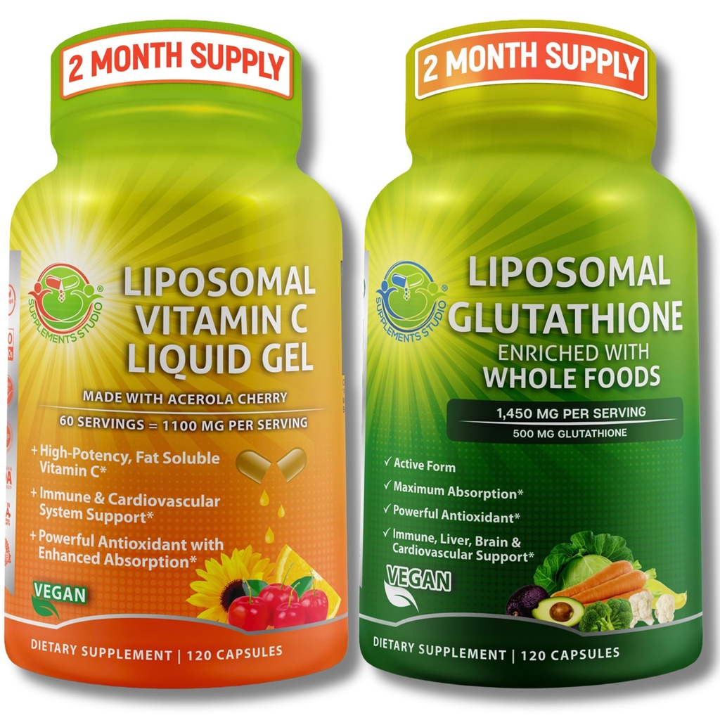 Suppments Liposomal Vitamin C 1100mg 液态胶囊-装配- Liposomal Glutathione 500mg 补编