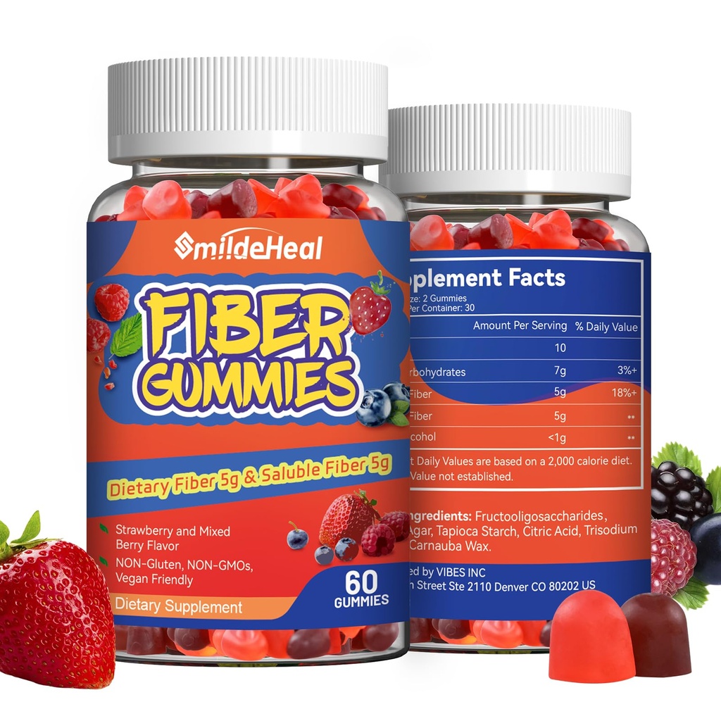 Fiber Gummys, 男女饮食纤维, Gut健康支助, Non-GMOs, Non-Gluten, Vegan, Mixed Berry and Strawberry Flavor, 120名古米伯爵