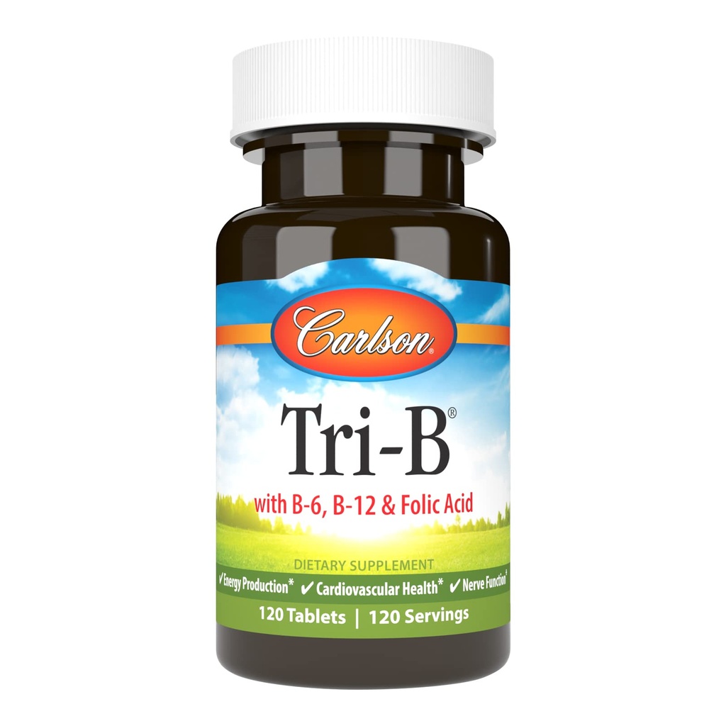 Carlson - 三乙,维生素B 复合体,25 mg 维生素B-6,400 mcg 维生素B-12,叶酸能量药丸,促进心血管健康,B 复合体维生素B 补充体,B 维生素复合体,120 片