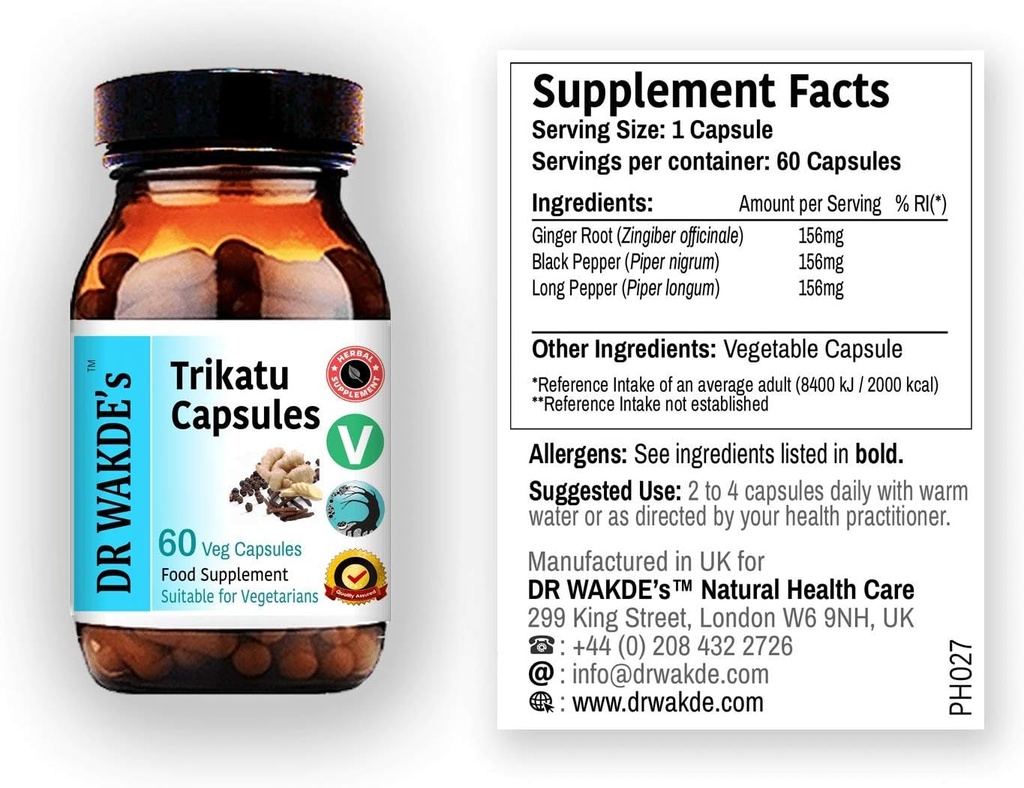DR WAKDE的Trikatu Capsules(60 Veg Caps,植物补充品,Ayurvedic Herb, All Natural, Vegan).