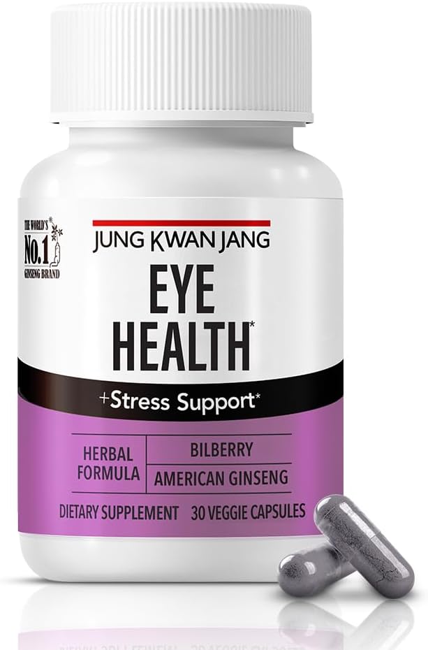 JUNG KWAN JANG 眼部健康支助,由Bilberry(166mg)和美国Ginseng(143mg)提供,用于视觉护理、减少眼片、认知支助、30个男女胸罩