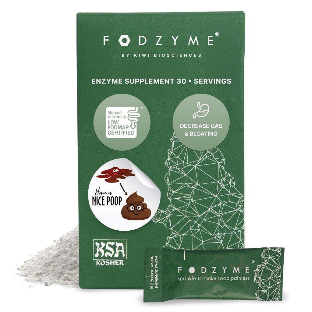 FODZYME 口服消化酶促进口腔健康、减肥、气、便秘、腹泻、腹痛、低度FODMAP、30剂量