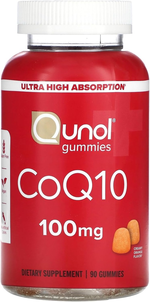 Qunol CoQ10 Gummies, CoQ10 100mg, Delicious Gummy Supplements, Coenzyme Q10 Helps Support Heart Health, Vegan, Gluten Free, Ultra High Absorption - 90 Count