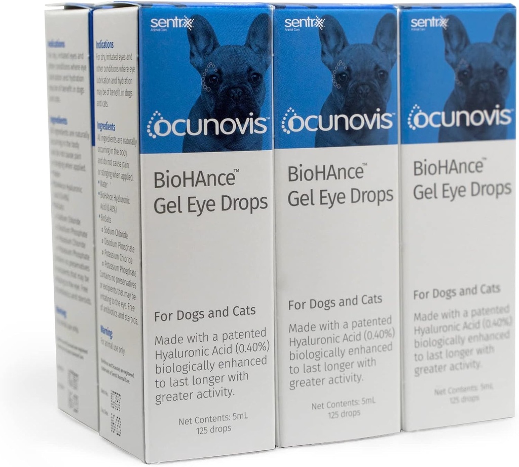 Sentrx - Ocunovis Gel眼滴给狗和有干眼的猫,水化猫和狗眼滴给Hyaluronic Acid,无血和无血的人工眼泪,5毫升,6包