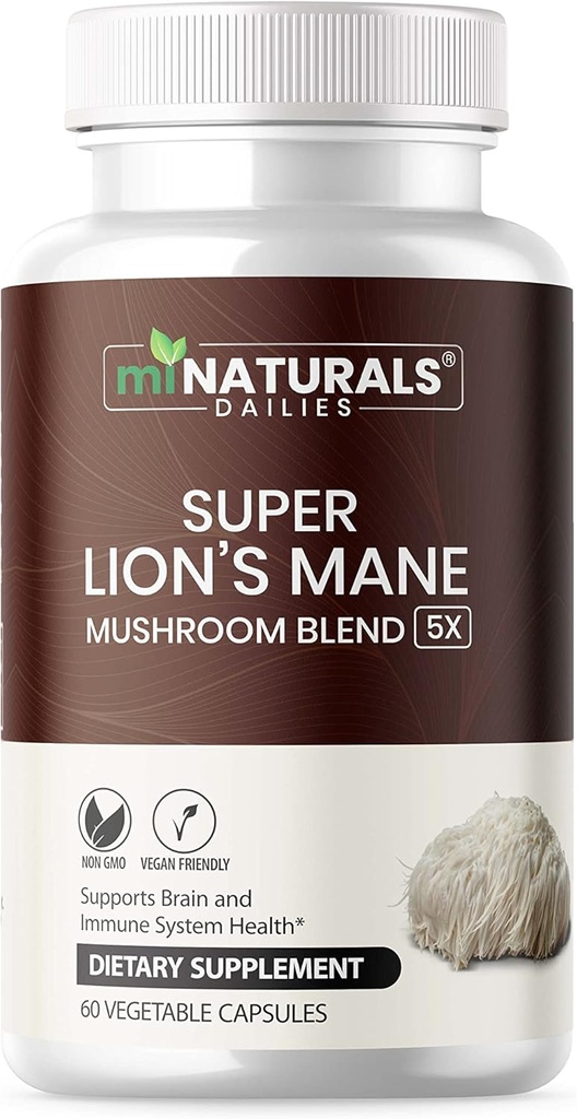 MINATURALS 狮子马恩补充帽 - 5 蘑菇复合型助力 免疫系统和脑健康 - Chaga,Reishi,Shiitake,狮子马恩,和 Maitake Mushroom 提取器
