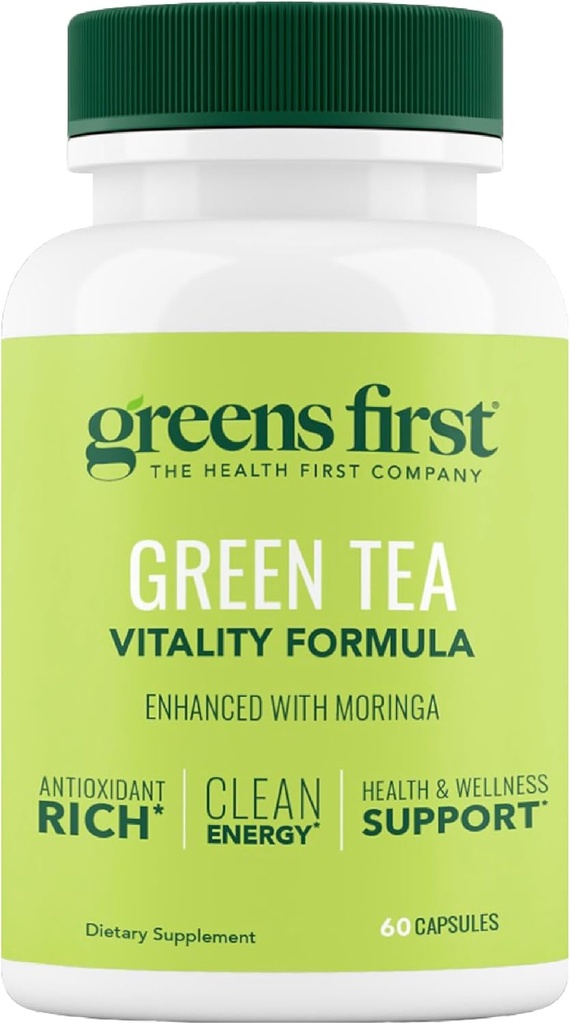 Greens First Green Tea Virity Formation - 与莫林加增强 - 抗氧化剂-Rich for clean Energy - Vegan & Gluten - Free - 能源与整体健康强大的混合剂(60 Capsules)