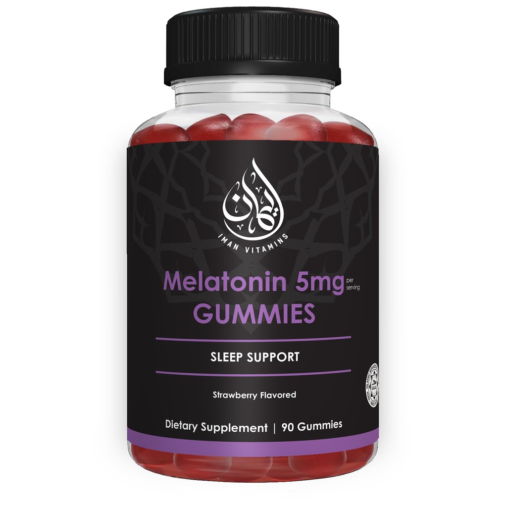 Halal Melatonin Gummys 2.5毫克 - 5毫克 - 5毫克 - 睡眠支持 自然、蔬菜、非GMO、无Gluten-Free、无Gelatin-QQ为Ault、男女45-90服务