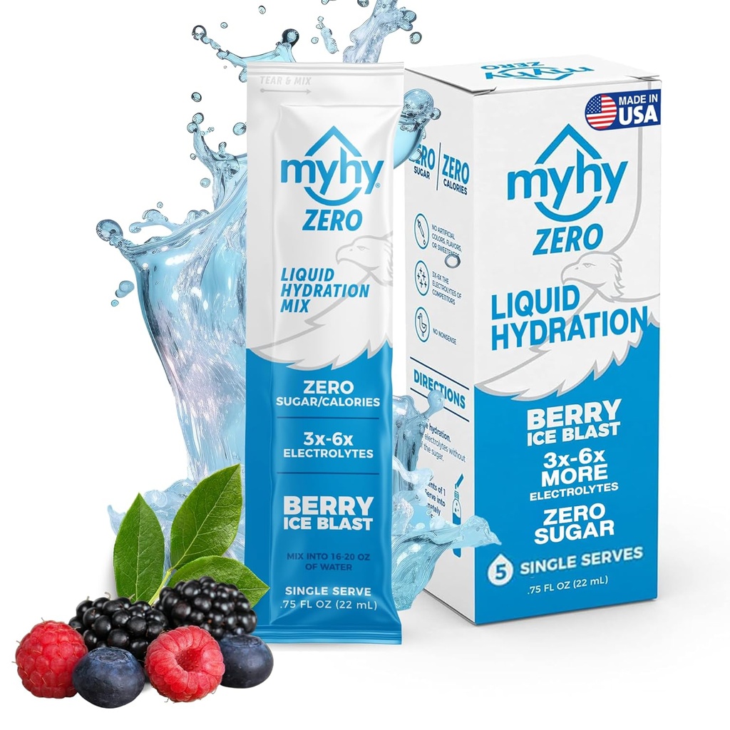 MyHy Zero液体水解包、无糖电解质饮料混合水解支持、旅行脱水救济、怀孕、健身、学士和学士党-Berry, 5 Counter