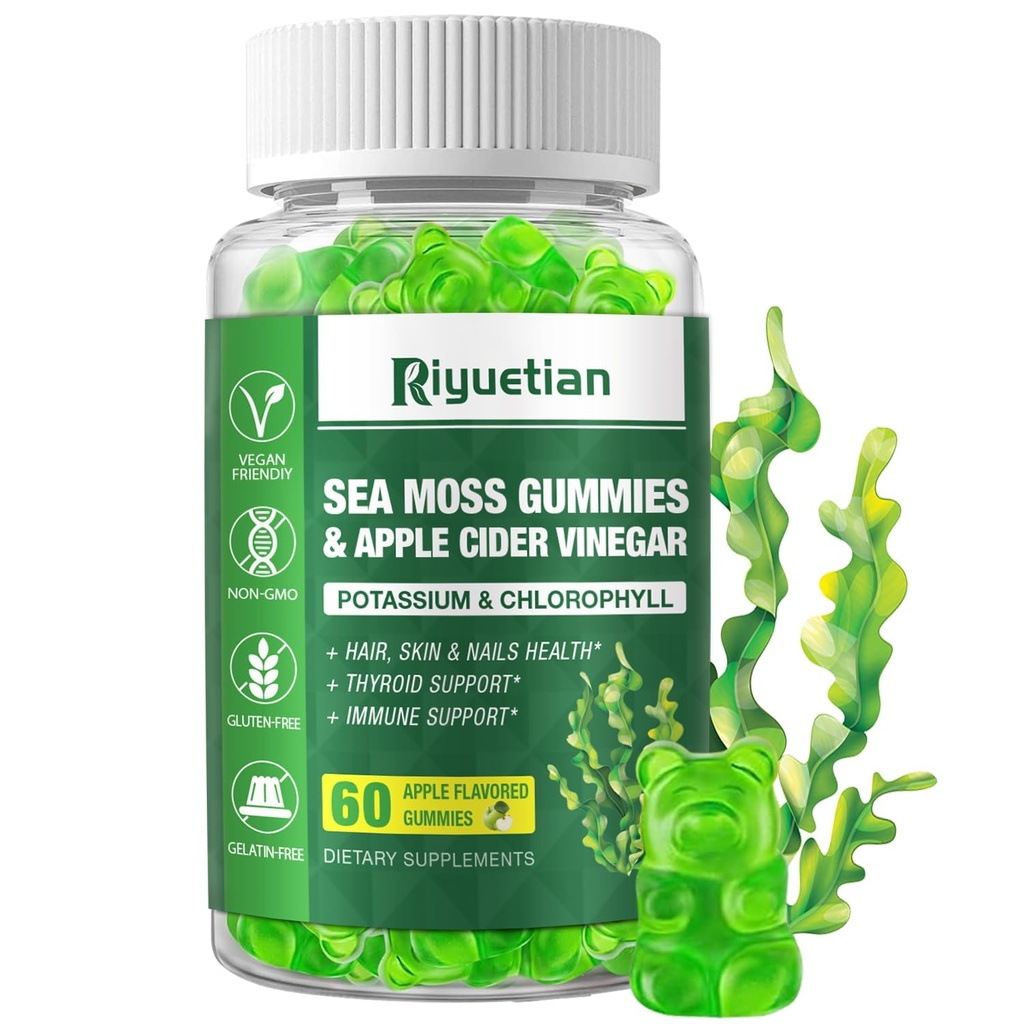 Sea Moss Gummys - 60 Counter - Made with Natural Apple Flavor - Seamos for Energy, Immune Support - 公式化的Bladderwrack & Burdock Root - Vegan, Non-GMO 爱尔兰Moss Gummy (英语).