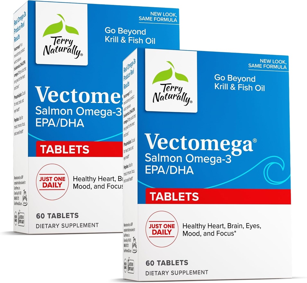 Terry Natural Vectomega -- -- 配有EPA & DHA的补编 -- -- 大脑和心脏健康支助Omega-3板块 -- -- 配有基本脂肪酸和Peptides的营养补充剂 -- -- 60板块(包2)