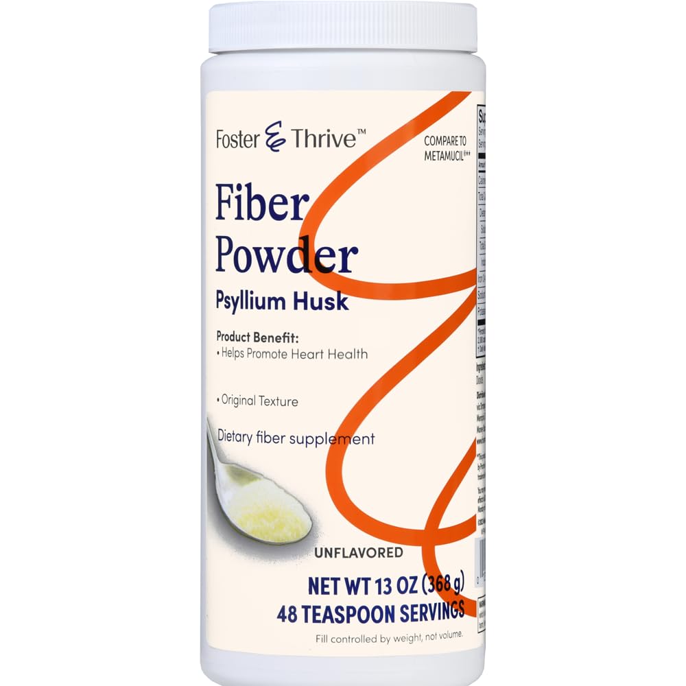 Foster & Thrive Daily Psyllium Husk 粉末补充剂, 4-in-1 Fiber 用于消化性健康消化剂, 释放偶尔的便秘, Sweetened w/ Real Sugar, 原始火焰, 48 剂量