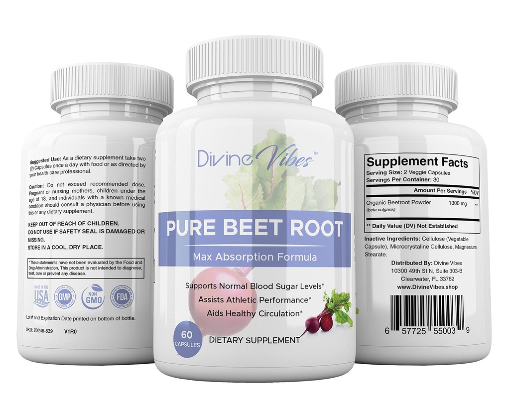 Beet Root Capsules - 1300mg per service - Beet Root Powder Capsules - Beetroot Power支持血压,运动性能,消化性,免疫系统(Pure,非GMO,Gluten Free)
