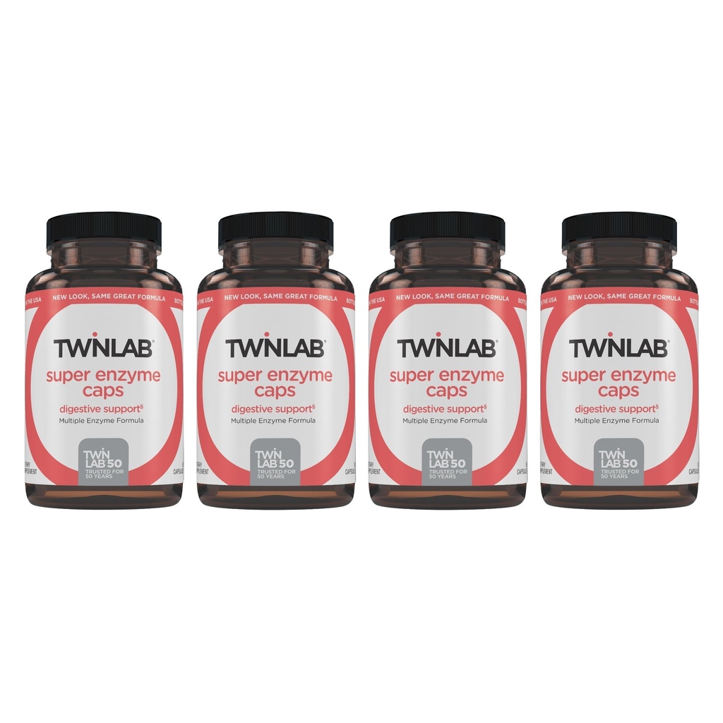 Twinlab Super Ezyme Caps - 带有消化酶的便秘补充剂 - 50 Capsules (Pack of 4)