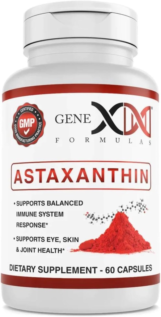 GENEX 12mg Astaxanthin Softgels (60 Capsules) 天然抗氧化剂用于眼、皮肤和联合健康与免疫支持 - Gluten Free, Non-GMO(60天供应)