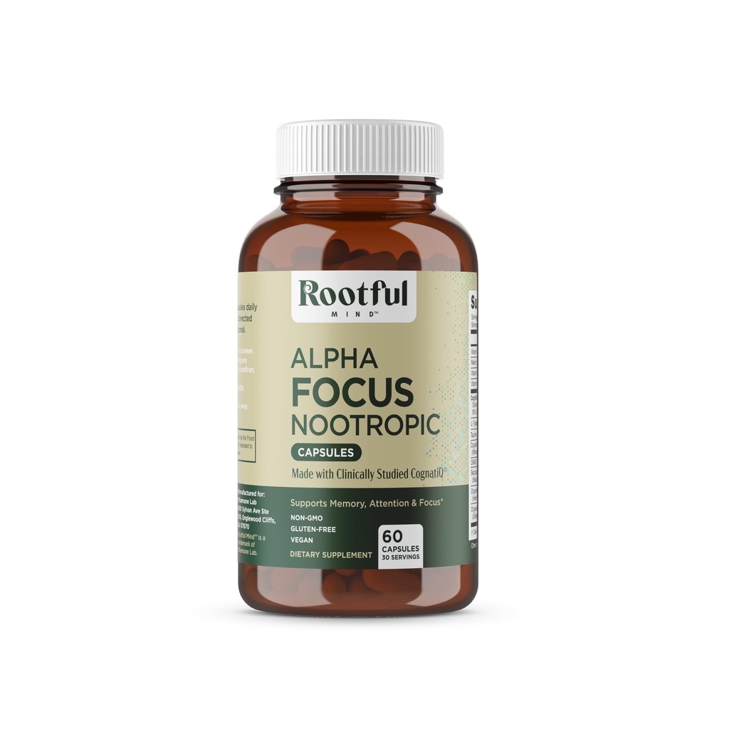 Alpha Focus Nootropic - 记忆和焦点脑促进器 配有 Choline, Citicoline, GPC, L-Tyrosine, Bacopa Monnieri, DMAE, Gingko Biloba, 狮子马内,Niacinamide - 60 Capsules